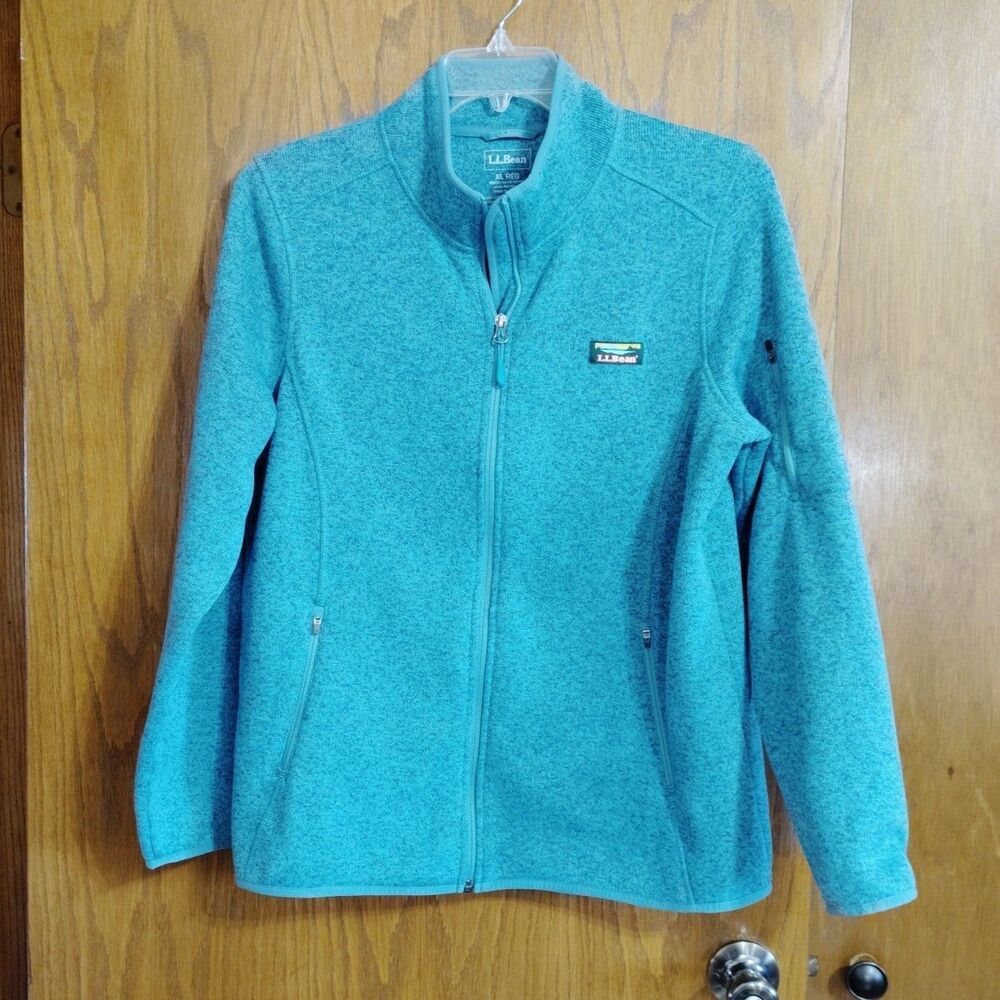 Lands End Fleece Full Zip Jacket XL Teal Blue Pockets VGC